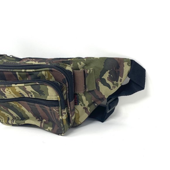 Mens FP411 Fanny Pack Poly 5 Zipper Pockets Cellphone Pouch Military Green Brown - Picture 2 of 5
